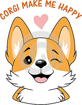 Cartoonish corgi portrait. Corgi make me happy