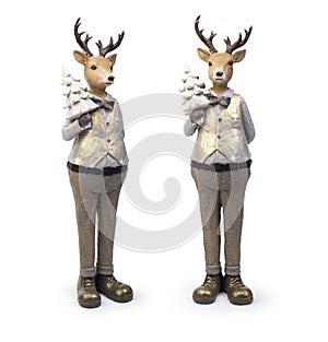 Cartoonish deer character christmas decorative elements, isolated on white background, Clipping path included
