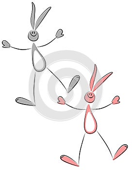 Cartoonish Doodle Stick Figure Easter Bunnies