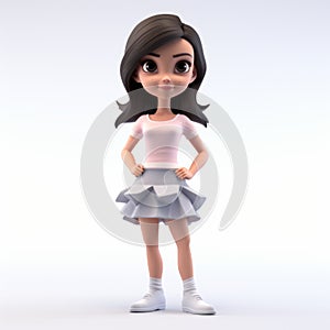 Cartoonish Innocence: 3d Model Of Girl In White Polka Dotted Skirt