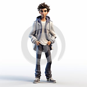 Cartoonish Innocence: 3d Model Of Young Man In Jacket In Action