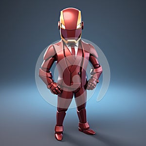 Cartoonish Ironman 3d Model In A Light Maroon Suit