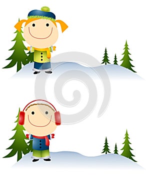 Cartoonish Kids in Snow