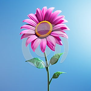 Cartoonish Realism: 3d Pink Flower Illustration On Blue Background