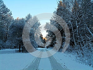 Cartoonish road in Talsa park during winter evening