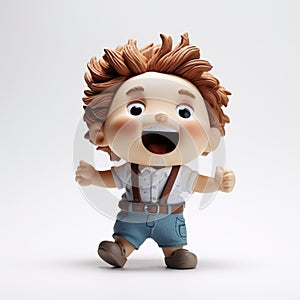 Cartoonish Young Boy Figurine In Suspenders - Alex Hirsch Style photo