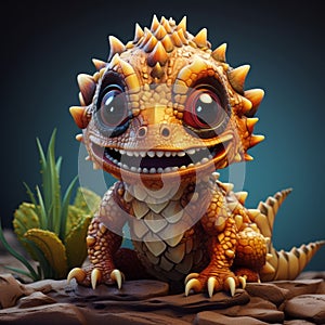 Cartoonlike Animatronic Baby Lizard With Realistic Fantasy Artwork