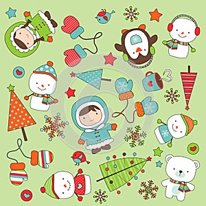 Cartoons and icons design so cute about Christmas festival and New Year festival, flat line vector and illustration.