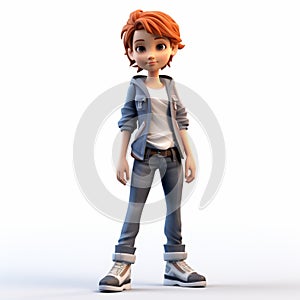 Cartoony 3d Render Of A Youthful Girl In Jeans With Red Hair