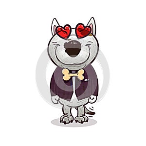 Cartoony bullterrier fall in love