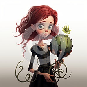 Cartoony Susan With A Carnivorous Plant Artgerm And Tim Burton Inspired
