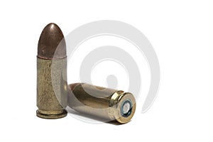 cartridges caliber nine millimeter ammunition white background