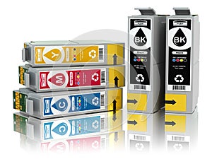 Cartridges for colour inkjet printer. CMYK.