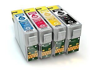 Cartridges for colour inkjet printer. CMYK.