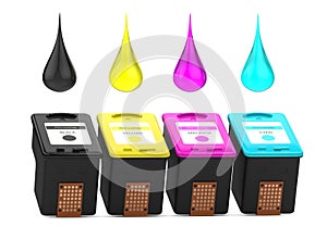 Cartridges for inkjet printer with CMYK paint drops