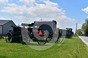 Carts and Buggies for Amish and Mennonites Parked