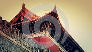 Carved beams & painted buildings.sculpture on roof eaves,China ancient architecture.