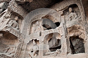 Carved buddhas at the Yungang Caves, Datong photo