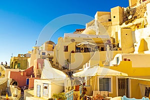 Carved cave houses of picturesque Oia town Santorini island