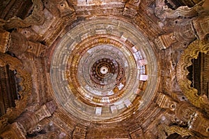 Carved ceiling of the Sun Temple. Built in 1026 - 27 AD. Modhera village of Mehsana district, Gujarat, India