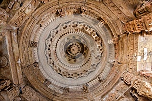 Carved ceiling of The Sun Temple, Modhera in Gujarat