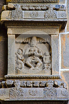 Carved dancing idols on the Gopuram of Nataraja Temple, Chidambaram, Tamil Nadu, India