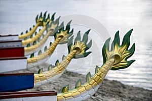 Carved dragon boat tails