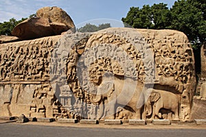 Carved Elephants of the Unfinished Rock Cave Temple
