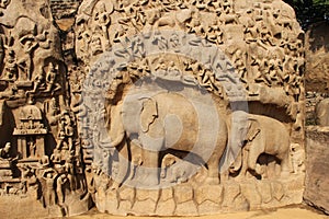 Carved Elephants of the Unfinished Rock Cave Temple