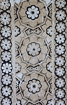 Carved exterior wall of historic Qutb Shahi tombs at , Hyderabad, India