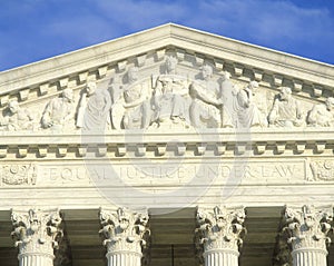 Carved figures in pediment of the United States Supreme Court Building, Washington D.C.