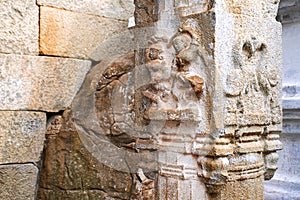 Carved figures on a pillar, Gomateshwara temple, Vindhyagiri Hill, Shravanbelgola, Karnataka photo