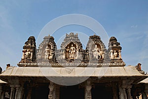 Carved figures on the top of Ranga Mandapa, Virupaksha Temple, Hampi, karnataka. Sacred Center.