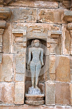 Carved fugure of Tirthankara, Panchakuta Basadi or Panchakoota Basadi, Kambadahalli, Mandya district, Karnataka