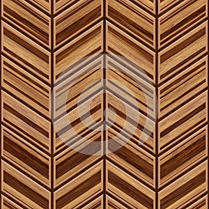 Carved geometric pattern on wood background seamless texture, chevron pattern, 3d illustration