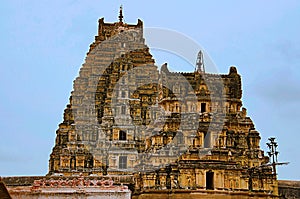 Carved gopuram of Virupaksha Temple, also known as the Pampavathi temple, Hampi