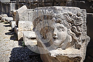 Carved Greek mask of Greco-Roman amphitheatre, Myra, Turkey