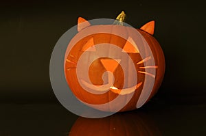 Carved halloween pumpkin cat