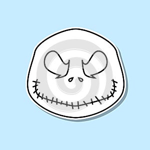 Carved halloween pumpkin or jack o\' lantern sticker icon. Simple thin line, outline vector of halloween icons for ui and ux,