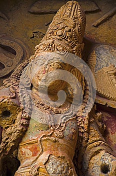 Carved idol in Gangaikondacholapuram Temple. Thanjavur, Tamil Nadu, India.