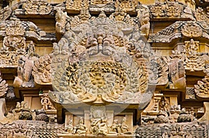 Carved idol in Gangaikondacholapuram Temple. Thanjavur, Tamil Nadu, India.