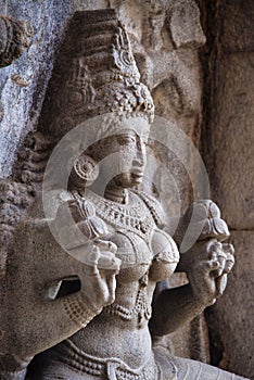 Carved idol in Gangaikondacholapuram Temple. Thanjavur, Tamil Nadu, India