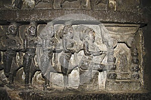 Carved idol, Inner view of Bhuleshwar Temple, Pune, Maharashtra.