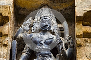 Carved idol on the inner wall of Airavatesvara Temple, Darasuram, near Kumbakonam, Tamil Nadu, India.