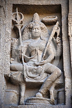 Carved idol on the inner wall of the Kanchi Kailasanathar temple, Kanchipuram, Tamil Nadu, India