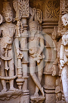 Carved idol on the inner wall of Rani ki vav, an intricately constructed stepwell on the banks of Saraswati River. Patan, Gujarat