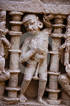 Carved idol on the inner wall of Rani ki vav, an intricately constructed stepwell on the banks of Saraswati River. Patan, Gujarat