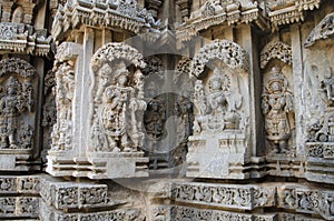 Carved idols on the Chennakesava Temple, is a Vaishnava Hindu temple, Somanathapura