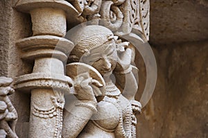 Carved idols on the inner wall of Rani ki vav, an intricately constructed stepwell on the banks of Saraswati River. Patan in