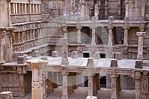 Carved idols on the inner wall of Rani ki vav, an intricately constructed stepwell on the banks of Saraswati River. Patan, Gujara